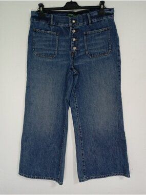 Lauren Ralph Lauren High-Waist Wide-Leg Denim Jeans Size 12 Classic Button-Fly